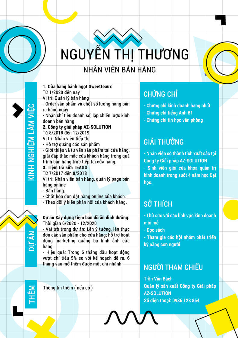 Mẫu CV nhân viên bán hàng đẹp 