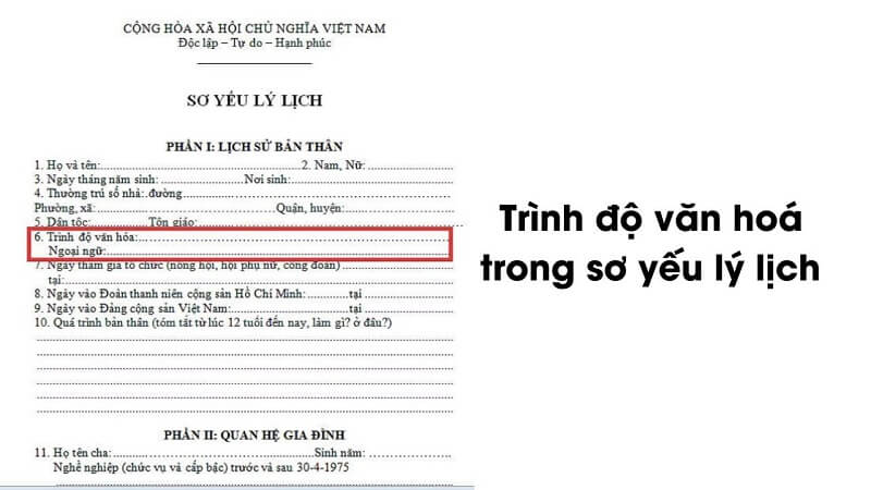 Trình độ văn hóa trong sơ yếu lý lịch